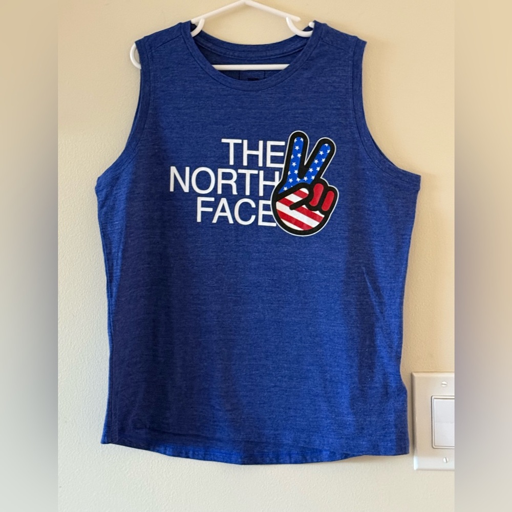 {The North Face}-Size L 14/16-Girls American Flace Peace Sign Tank Top